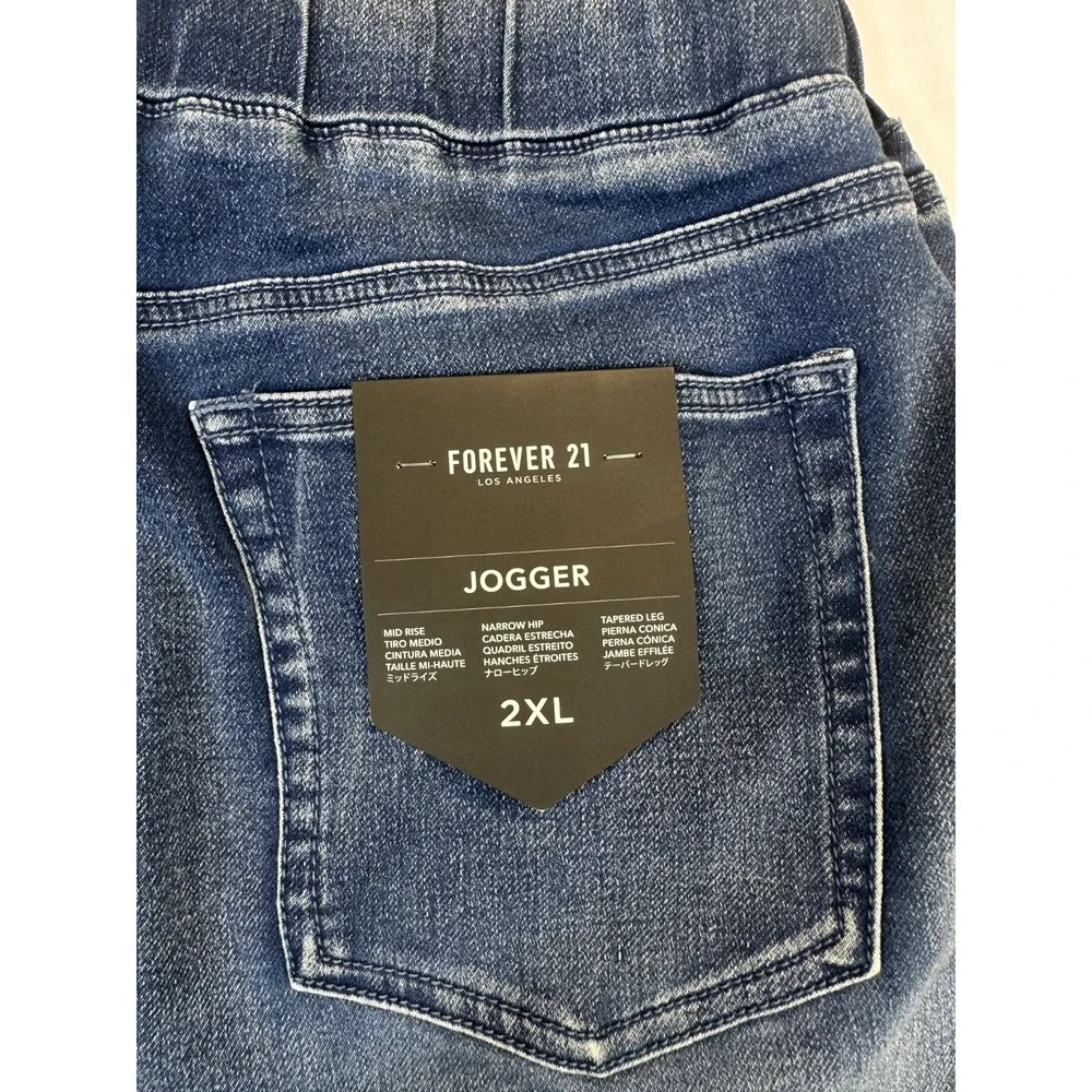 Forever 21 Mens Jogger Jeans 2XL Blue Stretch Denim Elastic Waist Drawstring NWT